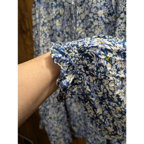 Lane Bryant Top Shirt Blouse Plus Size 38/40 7X Blue Floral Long Ruffle Sleeves - Picture 7 of 7